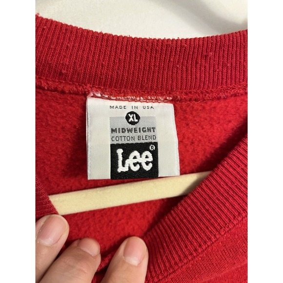 Vtg 90s Cat Sweatshirt Women XL Embroidered Red Y2K Lee Piling‎ Used - Picture 3 of 8